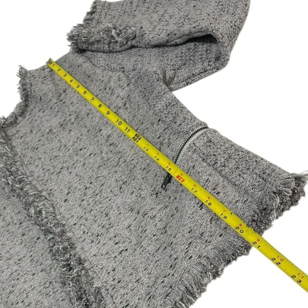 Nic&Zoe Grey tweed jacket with ruffle‎ trim and pockets